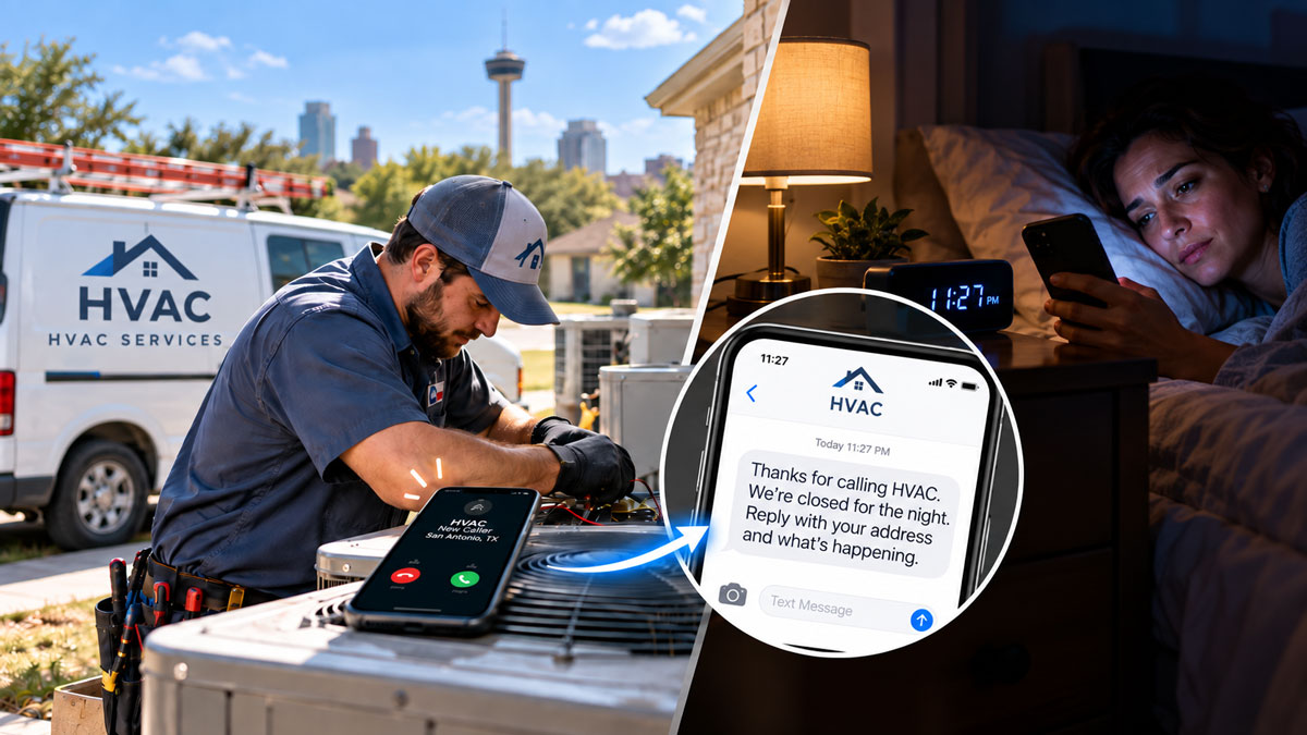 After-hours HVAC customer connected by text after a missed call
